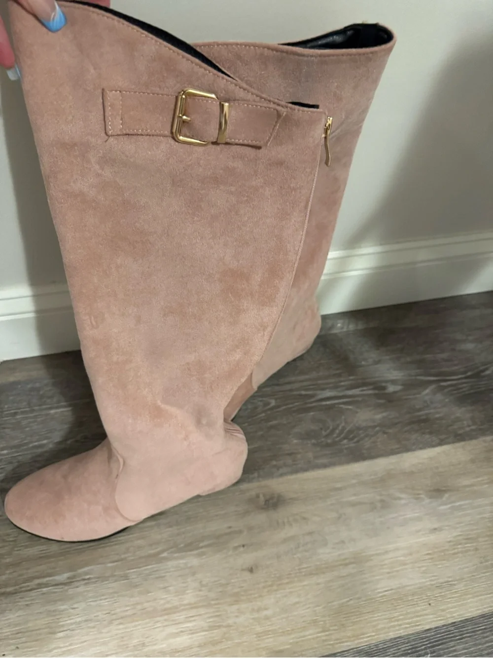 Women’s Knee-High Suede Boots in Blush with Gold Buckle 41EU 9US
